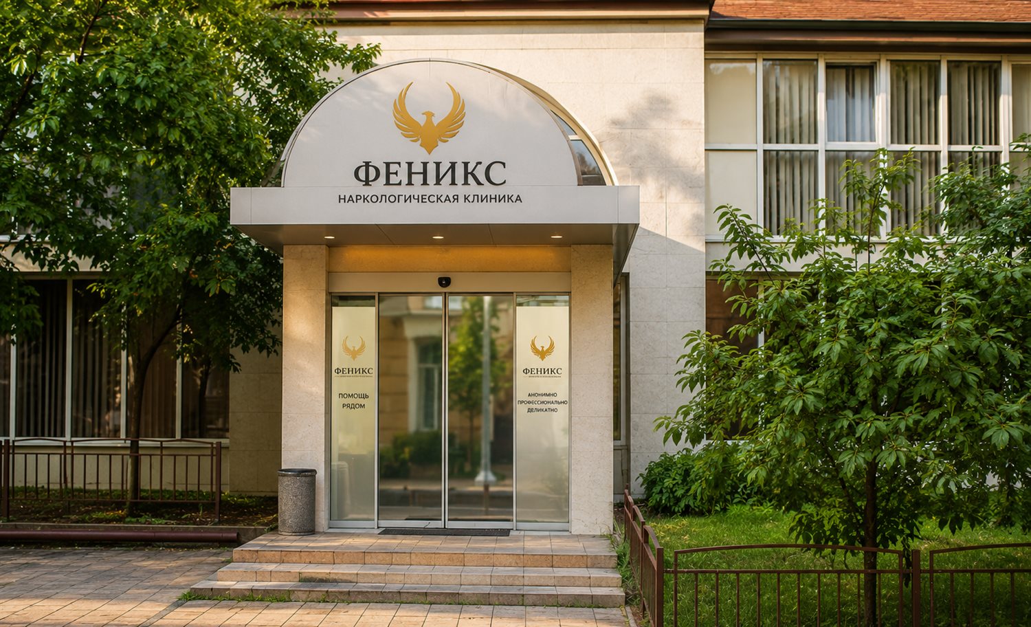 Вход в наркологическую клинику «Феникс» в Апрелевке